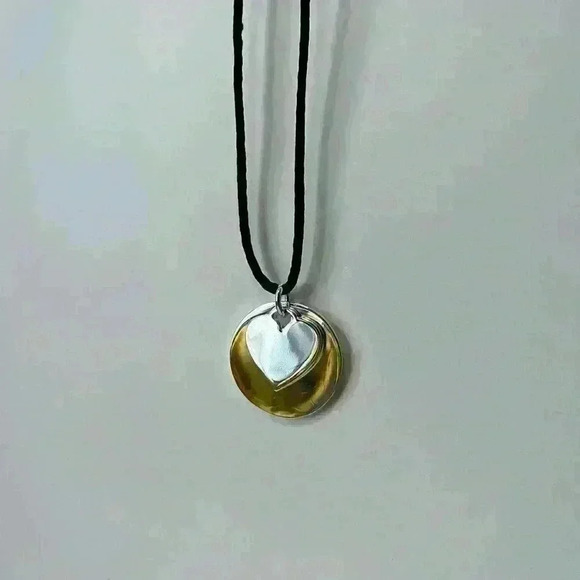 Sweetheart Layered  Silver Heart Circle Valentines Day Medallion Necklace - Picture 8 of 10